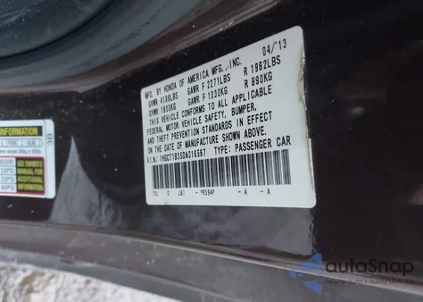 2013 Honda Accord Lx-S from USA, damaged, VIN 1HGCT1B35DA016567